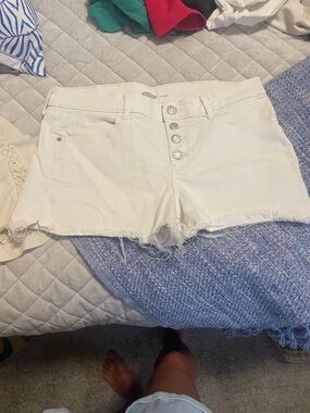 Old Navy White Button-Front Cutoff Denim Shorts